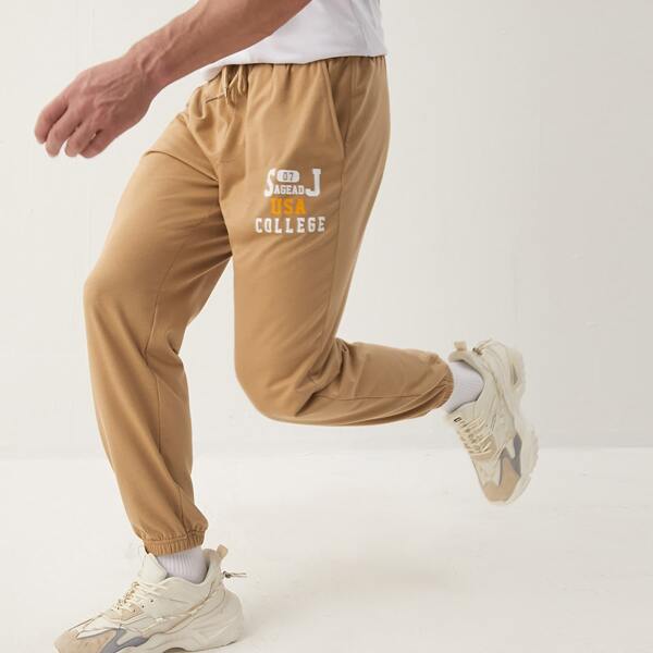 

Men Letter Graphic Joggers, Camel