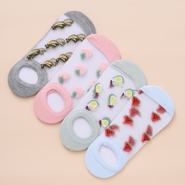 

4pairs Fruit Pattern Socks, Multicolor