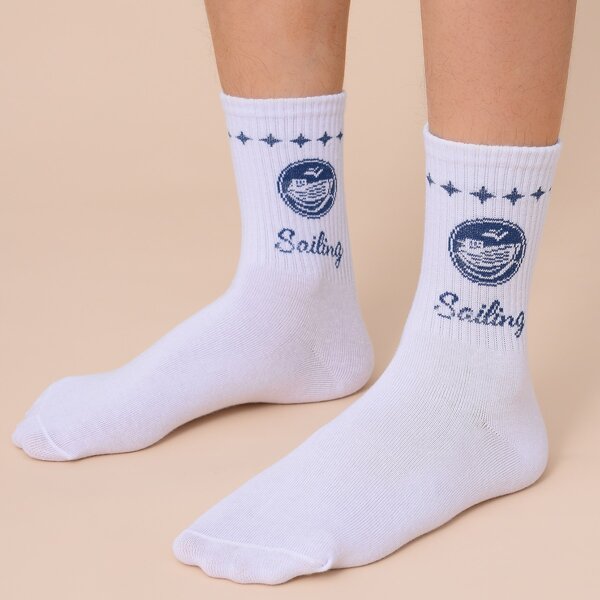 

Men Letter Graphic Crew Socks, White