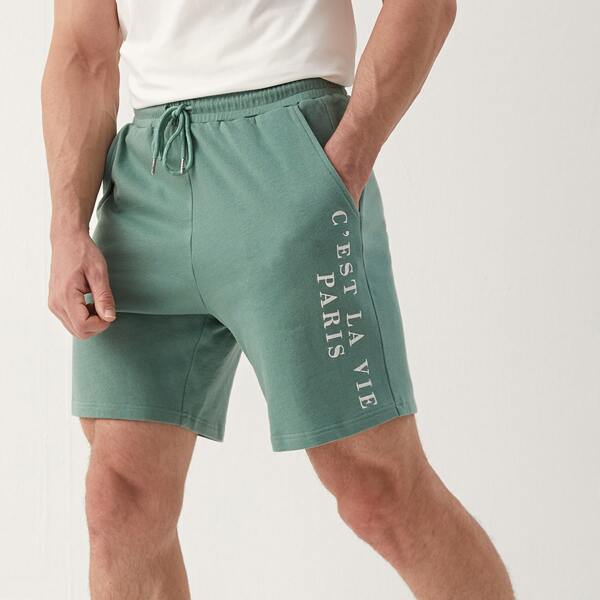

Men Drawstring Waist Track Shorts, Mint green