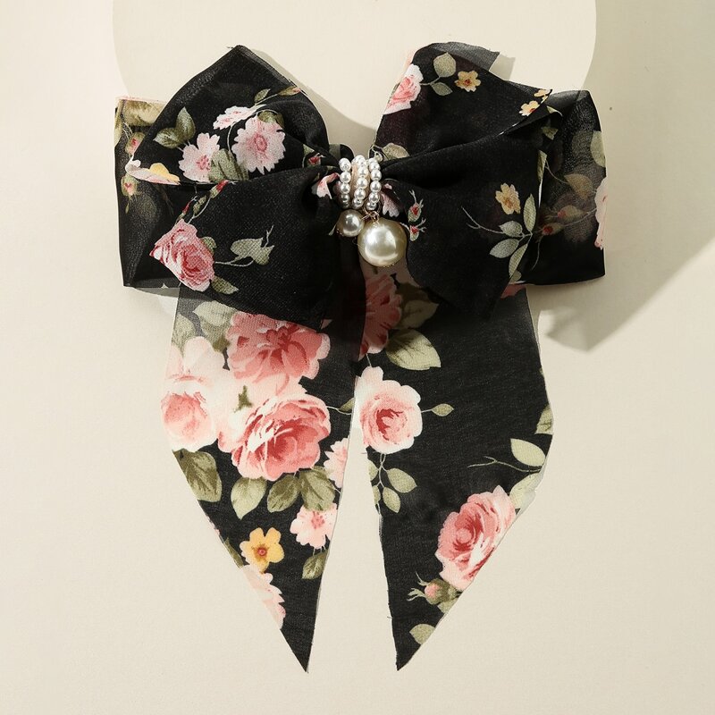 

Flower Print Bow Decor Hair Clip, Multicolor
