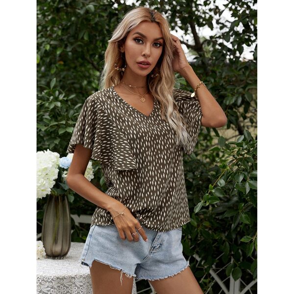 

Allover Print Butterfly Sleeve Blouse, Army green