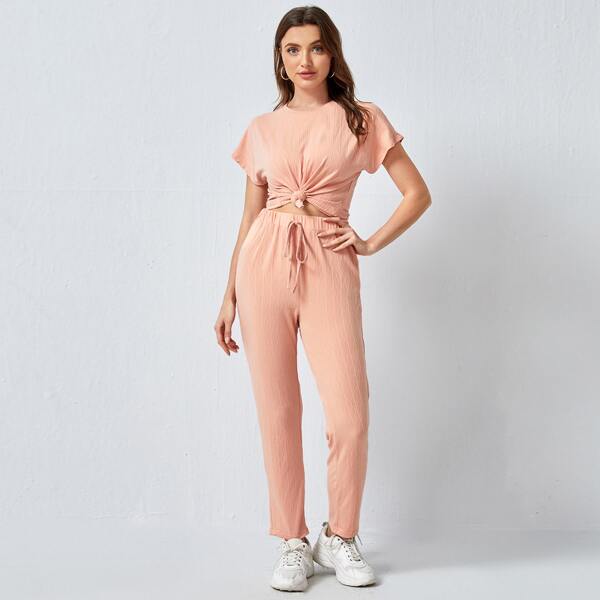 

Batwing Sleeve Top & Pants Set, Coral pink
