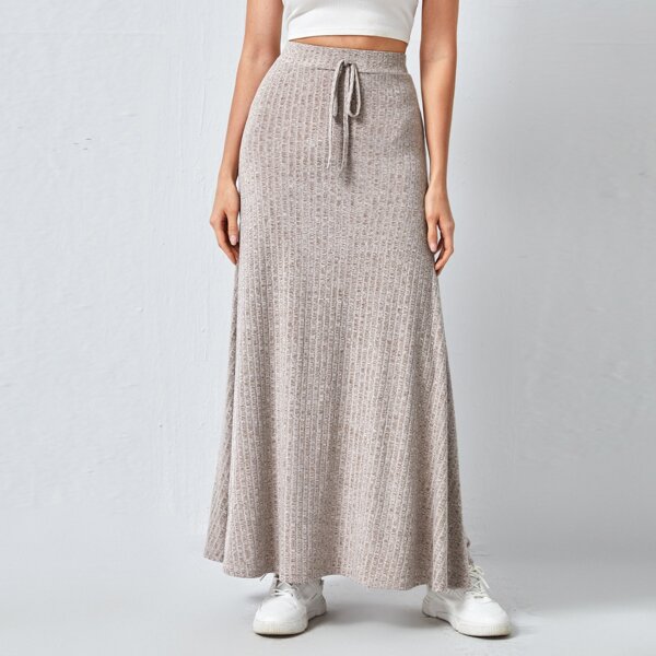 

Knot Waist Rib-knit Skirt, Khaki