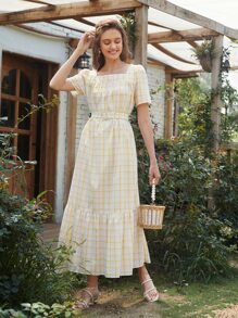 Mulvari 方領自搭扣腰帶連衣裙 - 彩色 - 查看 1