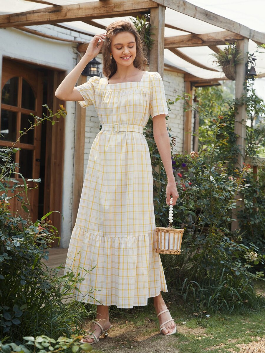 Mulvari 方領自搭扣腰帶連衣裙 - 彩色 - 查看 1