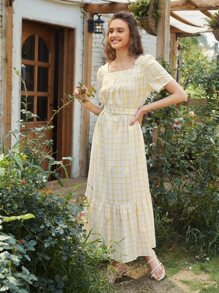 Mulvari 方領自搭扣腰帶連衣裙 - 彩色 - 查看 3