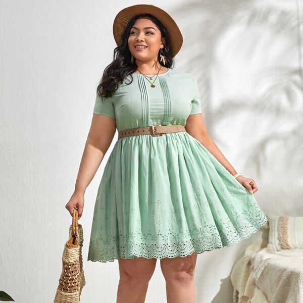 

Застежка Одноцветный Бохо Платья размер плюс, Мятно-зеленый