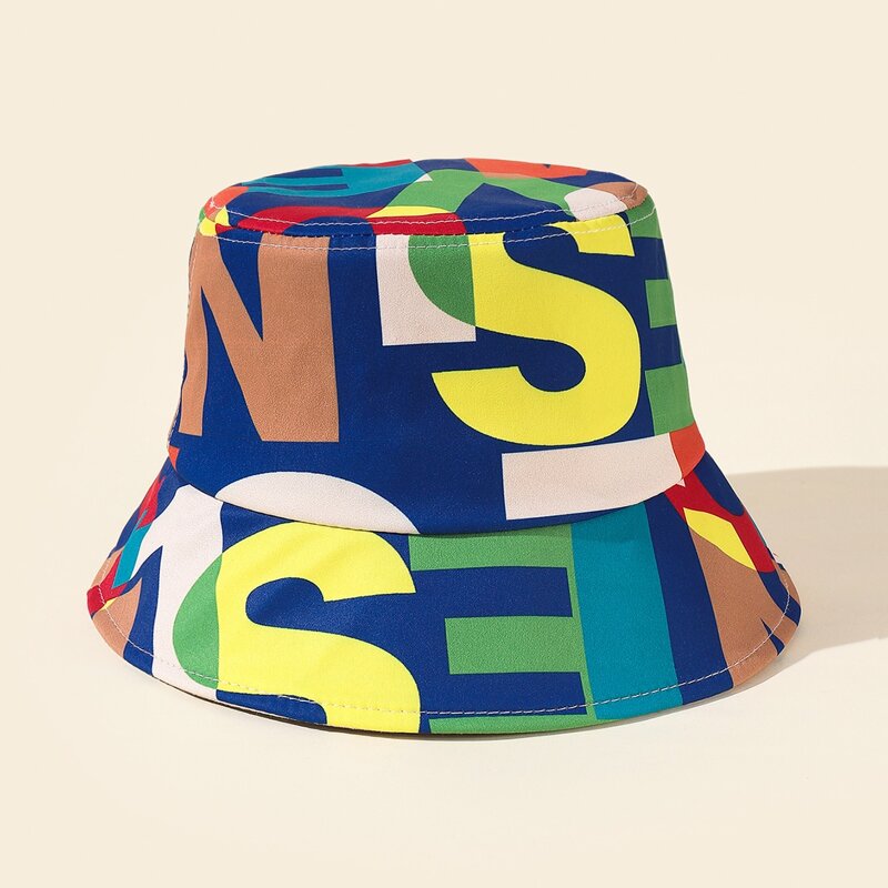 

Letter Print Bucket Hat, Multicolor