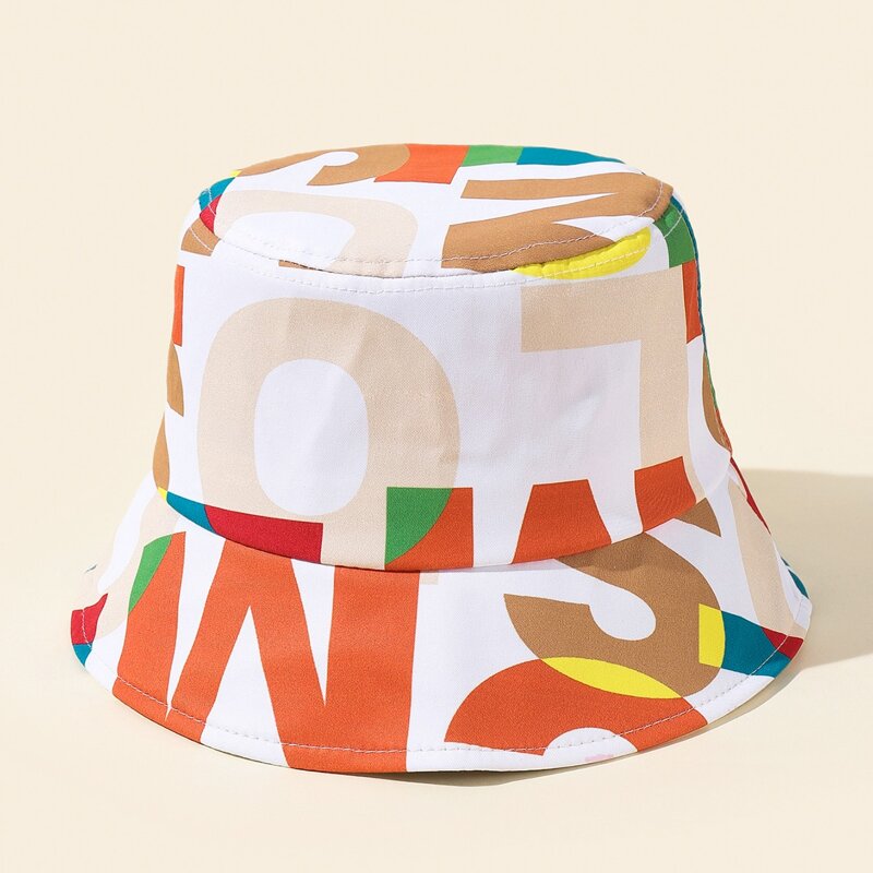 

Letter Print Bucket Hat, Multicolor