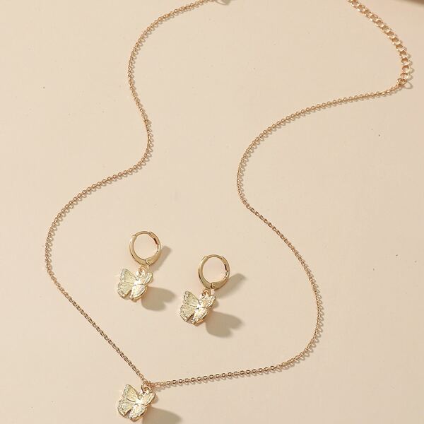 

Butterfly Charm Necklace & 1pair Drop Earrings, Gold