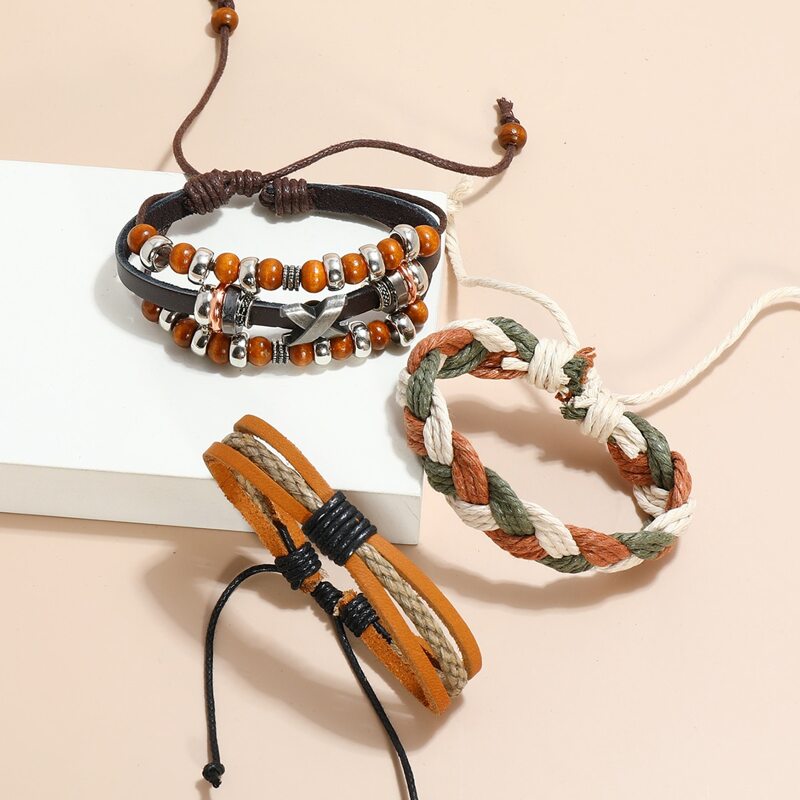 

3pcs Guys PU Leather Bracelet, Multicolor
