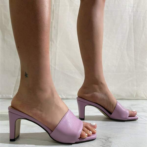 

Minimalist Heeled Mule Sandals, Mauve purple
