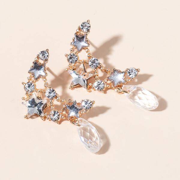 

Rhinestone Decor Moon Design Earrings, Gold