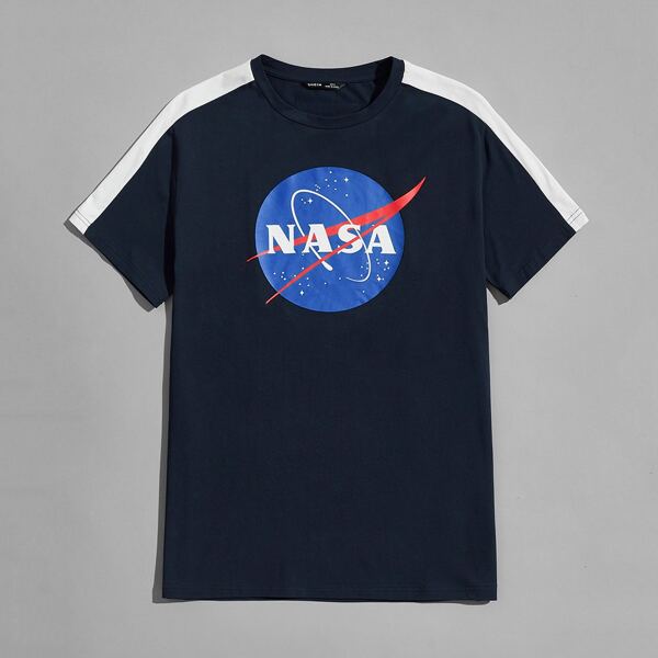 

Men Side Stripe Letter Graphic Tee, Black