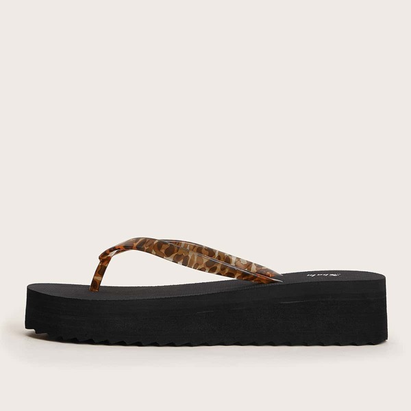 

Leopard Print Flip Flops, Black