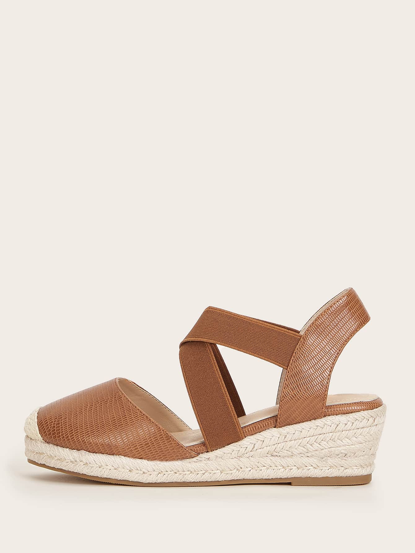 Styleloop Cross Strap Espadrille Wedges - Brown - View 1