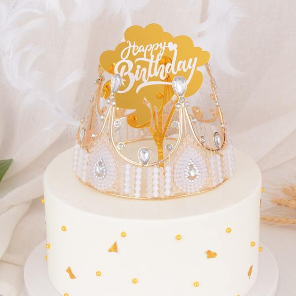 

1pc Slogan Graphic Birthday Cake Topper, Gold