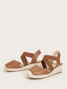 Styleloop Cross Strap Espadrille Wedges - Brown - View 2