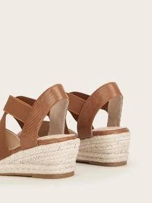 Styleloop Cross Strap Espadrille Wedges - Brown - View 4