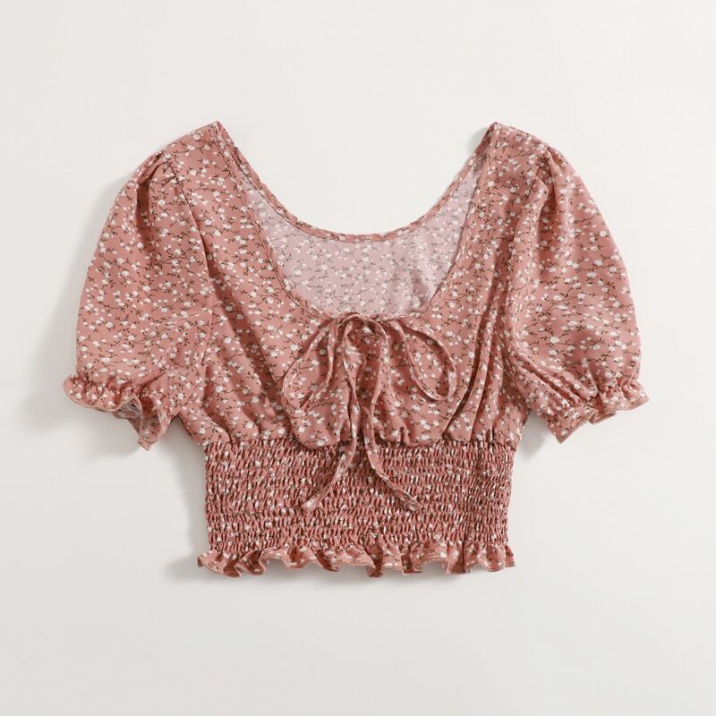 

Ditsy Floral Shirred Crop Blouse, Multicolor