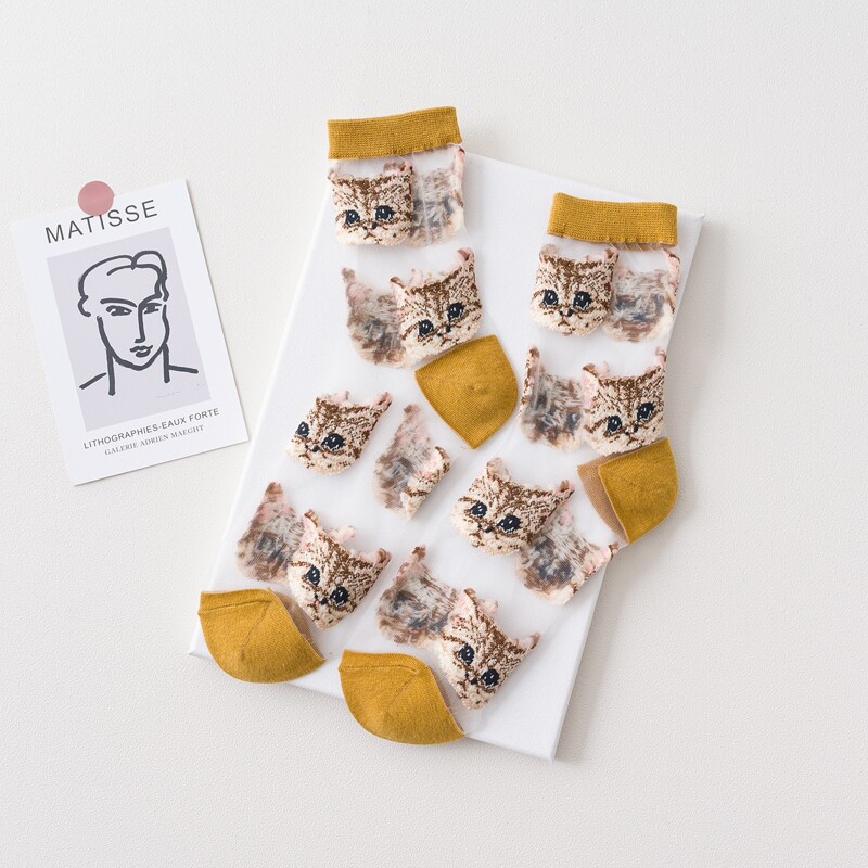 

Cat Mesh Crew Socks, Yellow