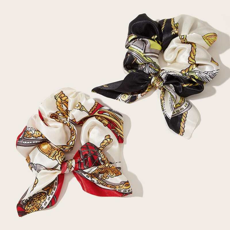 

2pcs Chain Pattern Hair Tie, Multicolor