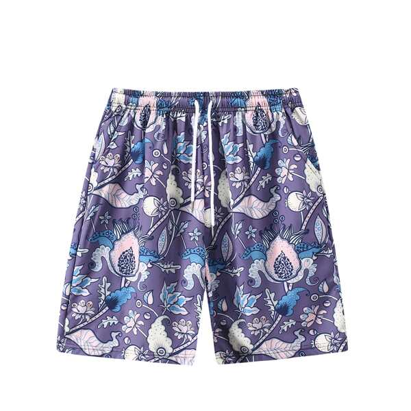 

Men Floral Print Drawstring Waist Shorts, Multicolor