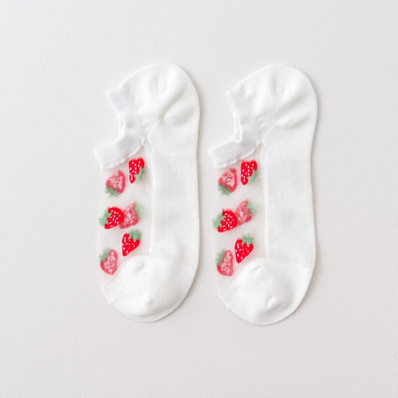 

Strawberry Ankle Socks, White