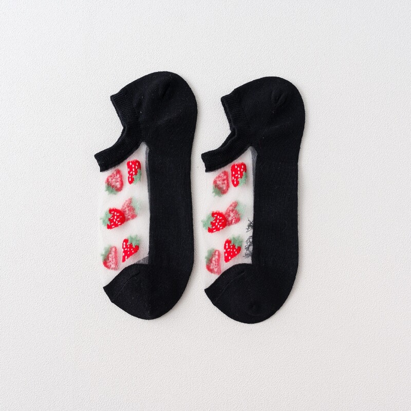 

Strawberry Ankle Socks, Black