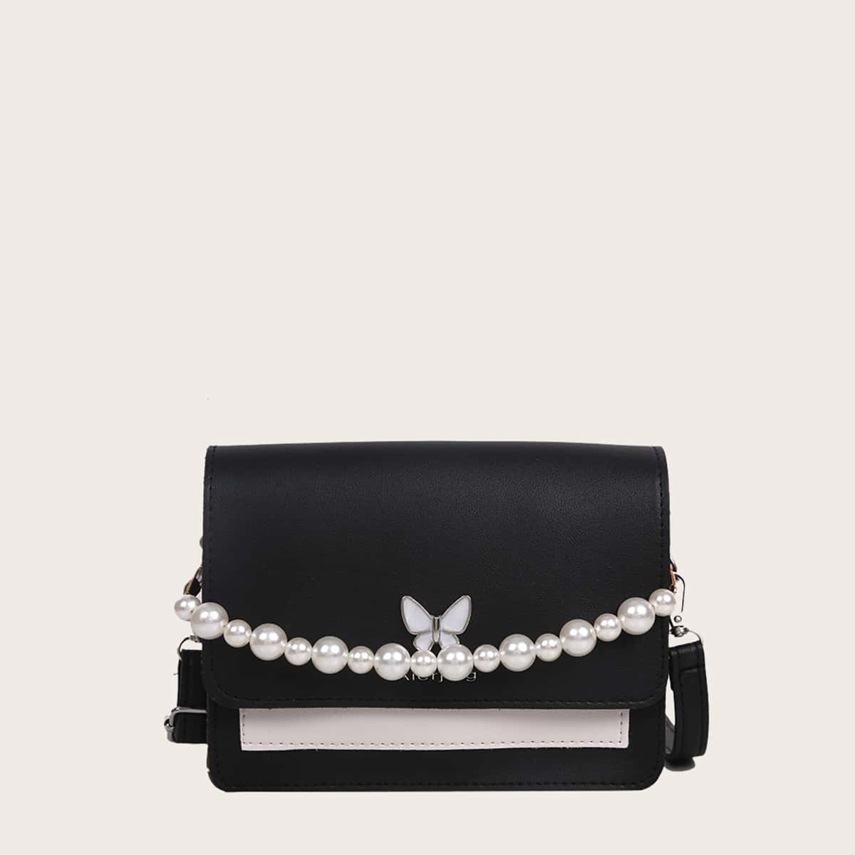 

Faux Pearl Colorblock Crossbody Bag, Black