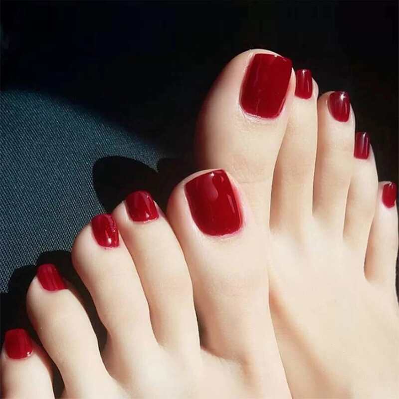 

24pcs Solid Toe Fake Nail, Red
