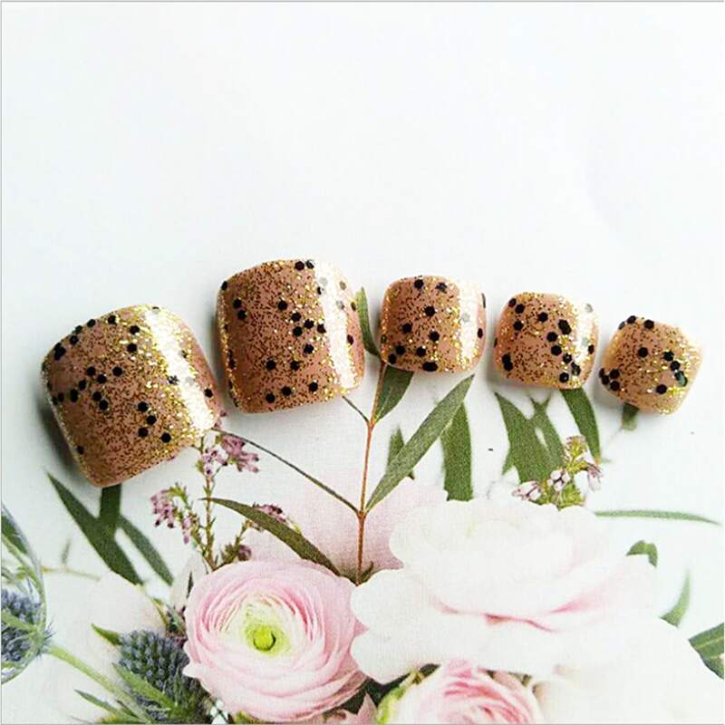 

24pcs Glitter Toe Fake Nail, Black