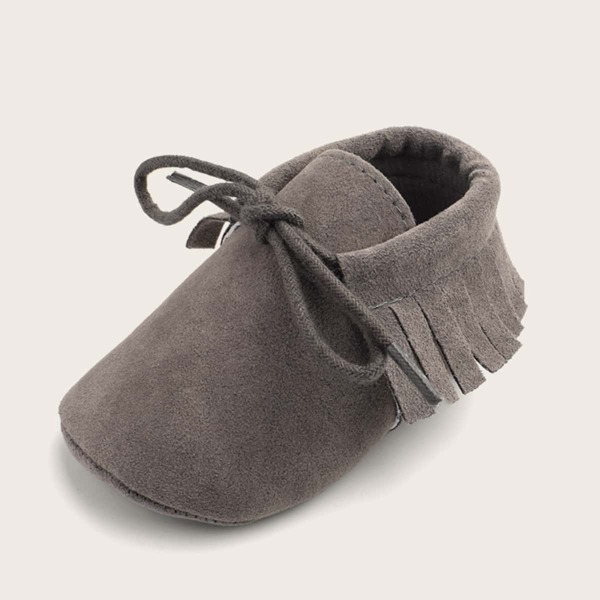 

Baby Boy Fringe Decor Lace-up Front Flats, Dark grey