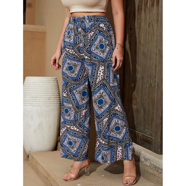 

Plus Patchwork Wide Leg Pants, Multicolor