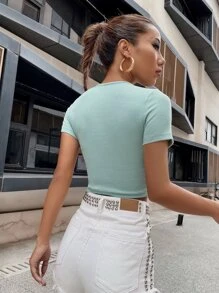 Camiseta Corta Con Escote En Forma De Cerradura - verde menta - Ver 2