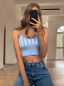 Aveloria Gingham Crop Knit Top