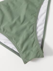 Solid V Wired Bikini Set For Summer Beach Vacation - Green - View 3