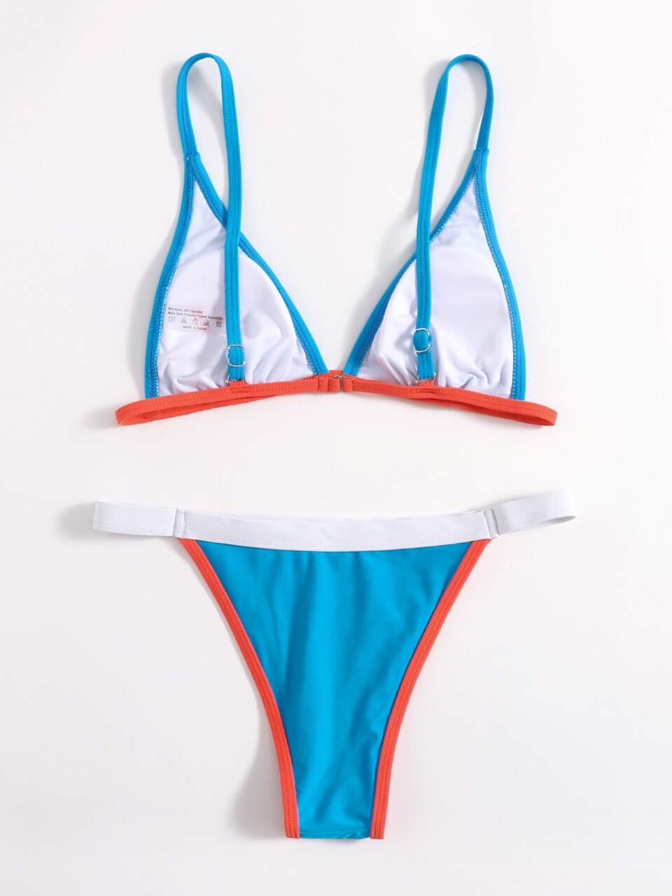 Contrast Binding Triangle Thong Bikini Set