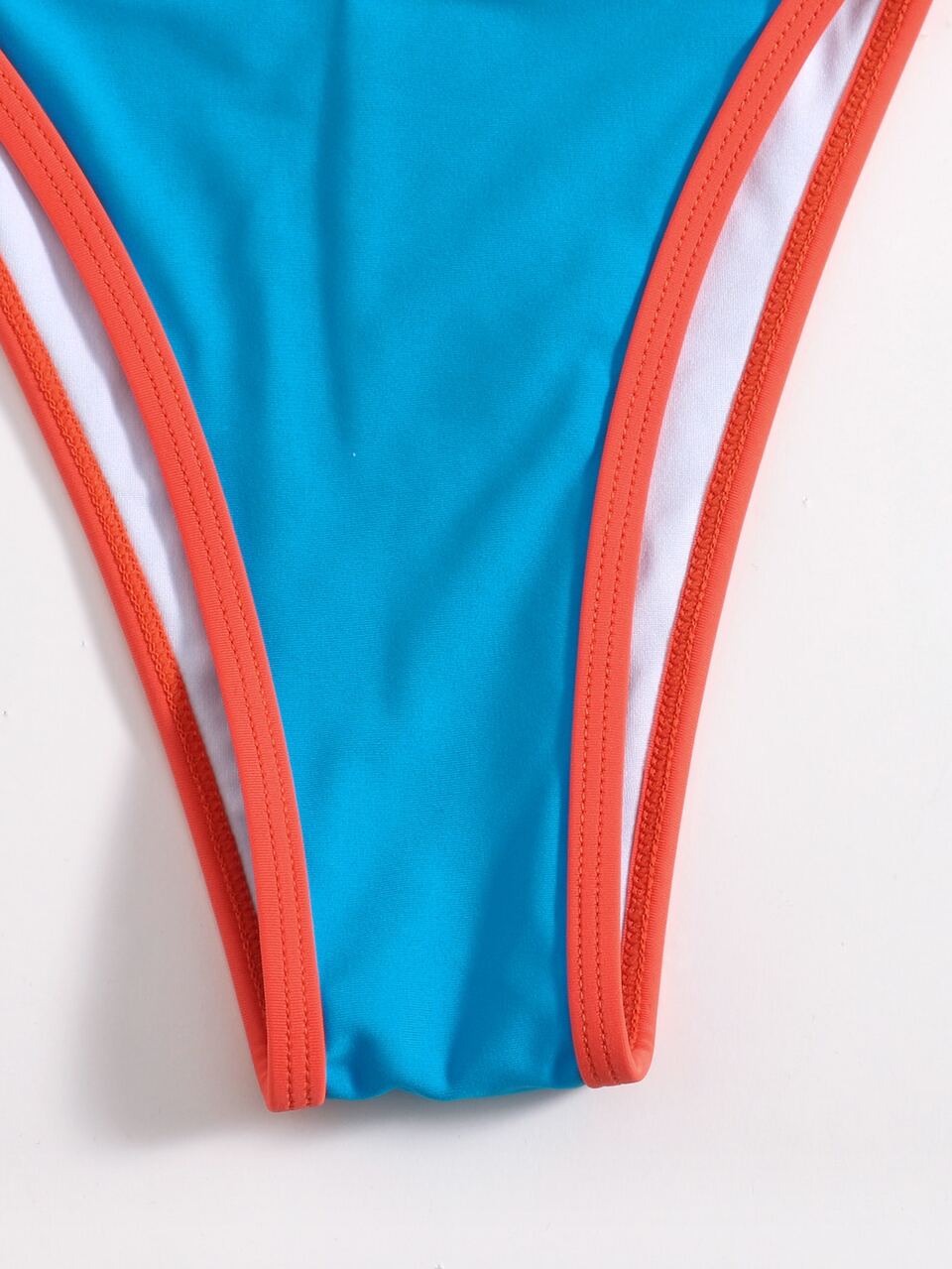 Contrast Binding Triangle Thong Bikini Set