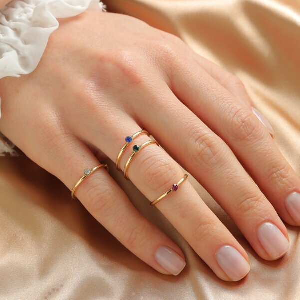 

4pcs Rhinestone Decor Ring, Gold