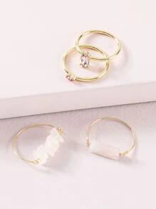 4入組水鑽裝飾戒指 - 彩色 - 查看 2