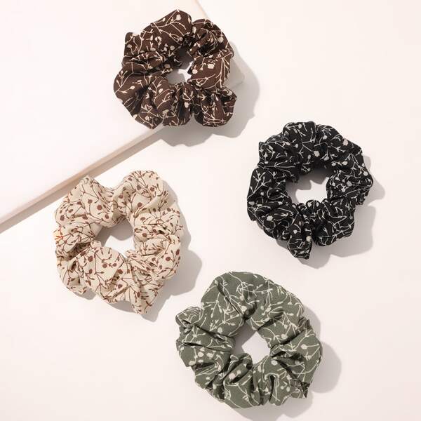 

4pcs Flower Print Scrunchie, Multicolor