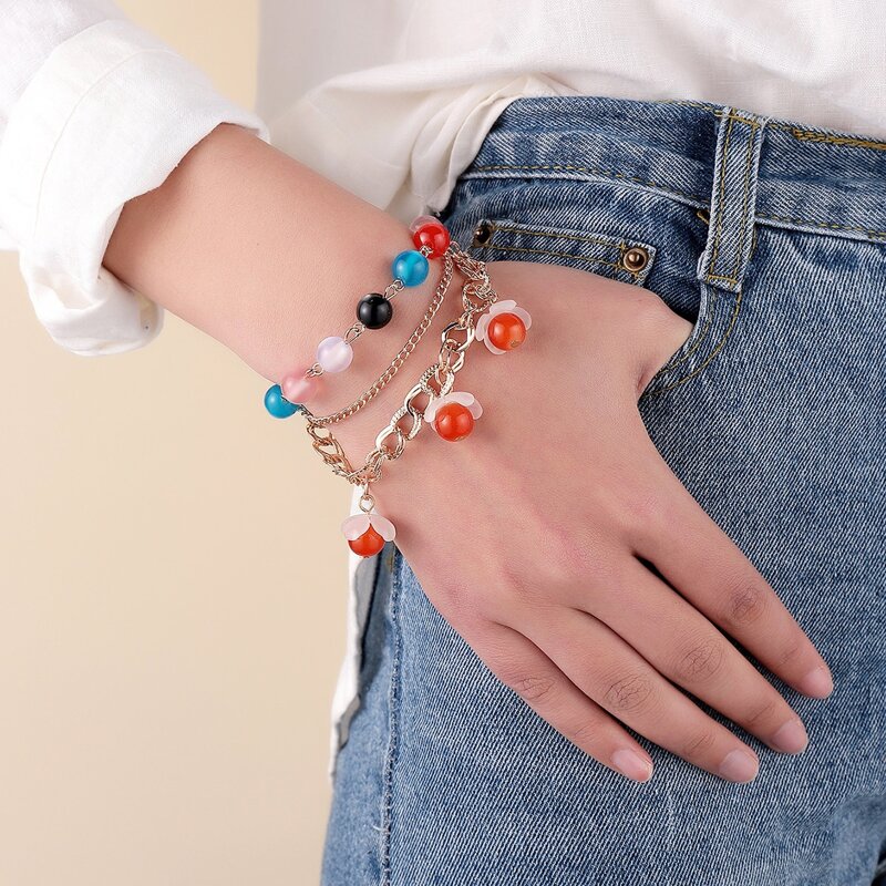 

Colorful Ball Decor Chain Bracelet, Red