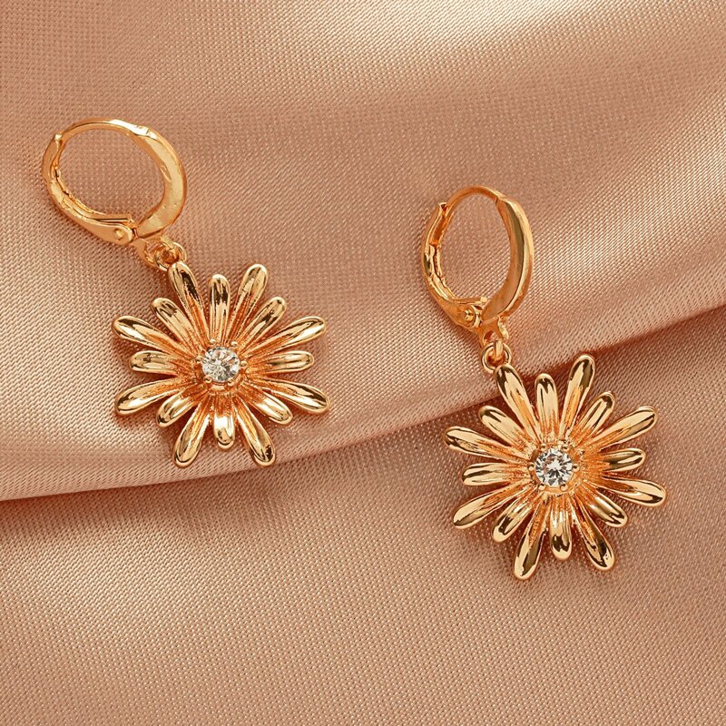 

Flower Rhinestone Drop Earrings, Gold