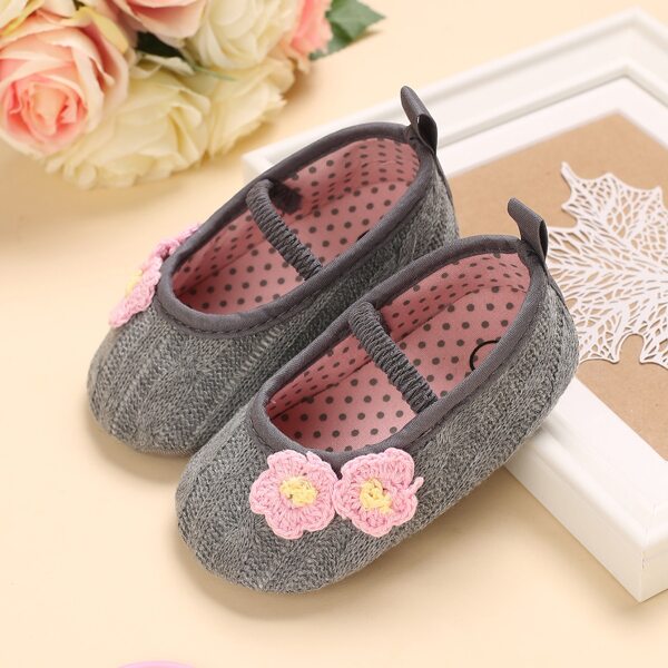 

Baby Girl Floral Applique Flats, Grey