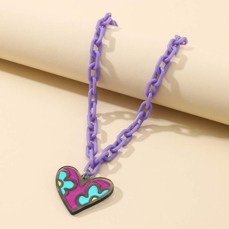 

Heart Chain Necklace, Purple