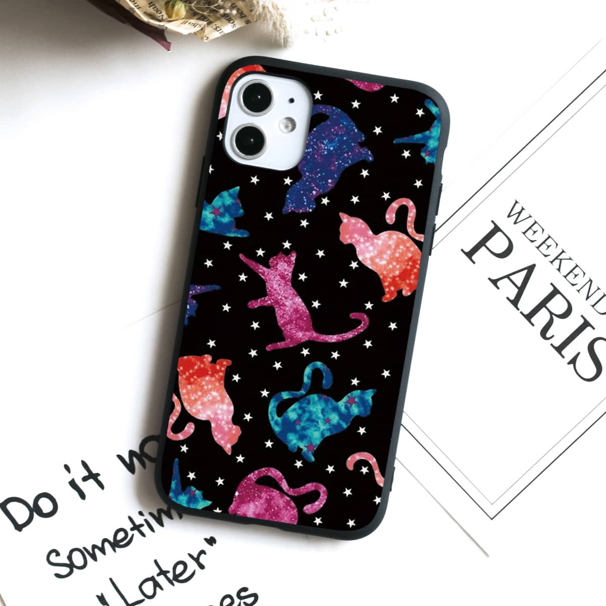 

Cat & Star Print Phone Case, Multicolor