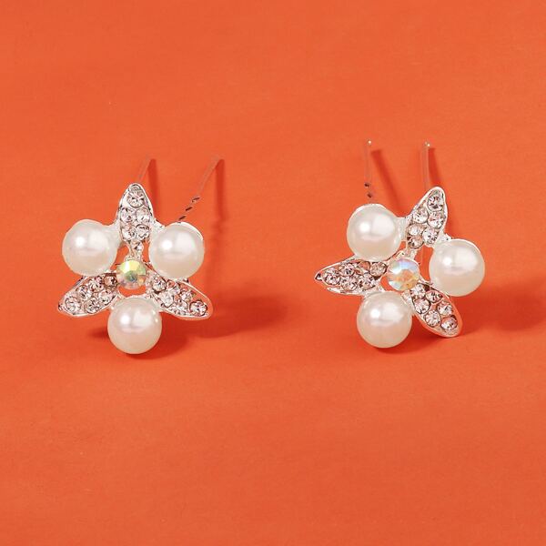 

2pcs Faux Pearl Decor Hair Pin, Silver