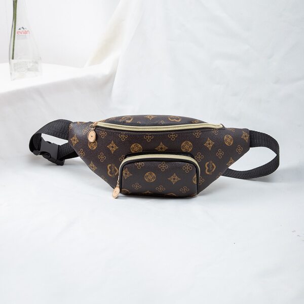 

Geometric Graphic Pocket Front Fanny Pack, Coffee brown